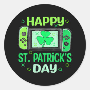 Video Gamer Kleeblatt Happy St Patricks Day Runder Aufkleber