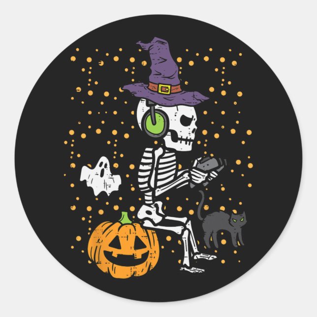 Video Gamer Skeleton Halloween Kostüm Men Boys Ki Runder Aufkleber (Vorderseite)