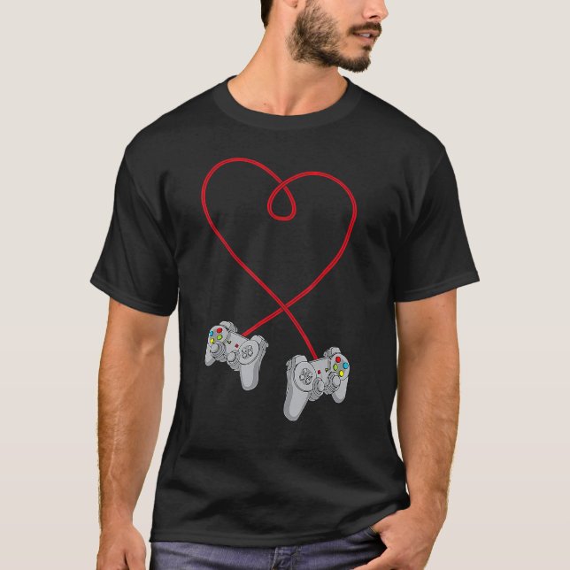 Video Gamer Valentinstag Herz mit Controllern T-Shirt (Vorderseite)