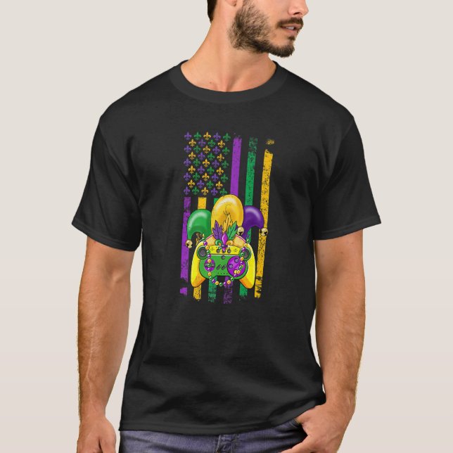 Video Games Mardi Gras Carnival Beads American Fla T-Shirt (Vorderseite)