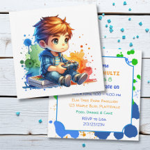 Video Gaming Paint Spritzer Boy's Birthday Einladu