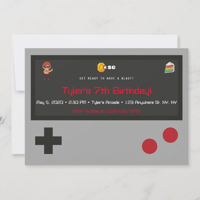 Vidéo Jeu Anniversaire Fête Invitation (Devant)