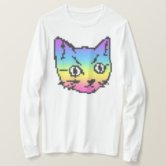 VIDEO KITTY CAT PIXEL ART LANGE LEEVE T - SHIRT