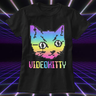 VIDEO KITTY CAT PIXEL ART T - SHIRT