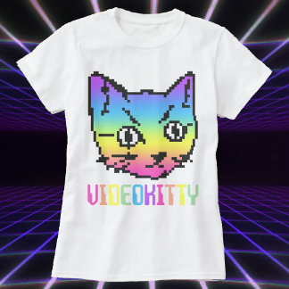 VIDEO KITTY CAT PIXEL ART T - SHIRT