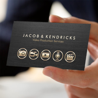 Video Production Services Gold Icons Black Metal Visitenkarte