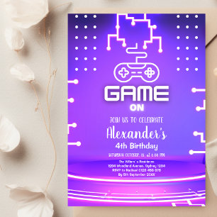 Video-Spiel-Geburtstagsfeier Neon-Game-On-Level-Up Einladung