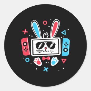 Video-Spiel-Osterhase-Spielecontroller-Spieler-Bo Runder Aufkleber