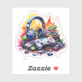 Videocontroller, Kopfhörer, Bücher - Tee Aufkleber