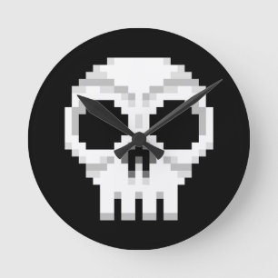 Videogame Death Skull - Pixel Art Runde Wanduhr