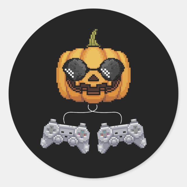 Videogame Halloween-Kürbislaterne Runder Aufkleber (Vorderseite)