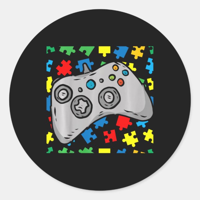 Videospiel-Controller Autismus Awareness Puzzle Pi Runder Aufkleber (Vorderseite)
