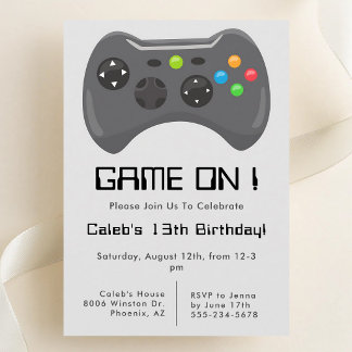 Videospiel-Controller Grau Jungen-Geburtstag Einladung