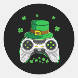 Videospiel-Controller irische Gamer-Jungs St. Patr Runder Aufkleber