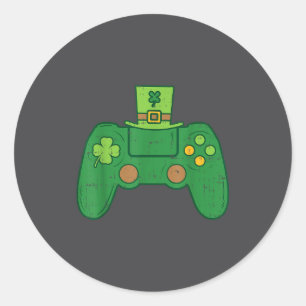 Videospiel-Controller irische Gamer-Jungs St. Patr Runder Aufkleber