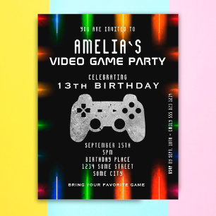 Videospiel-Controller Neon-Gaming-Geburtstag Einladungspostkarte