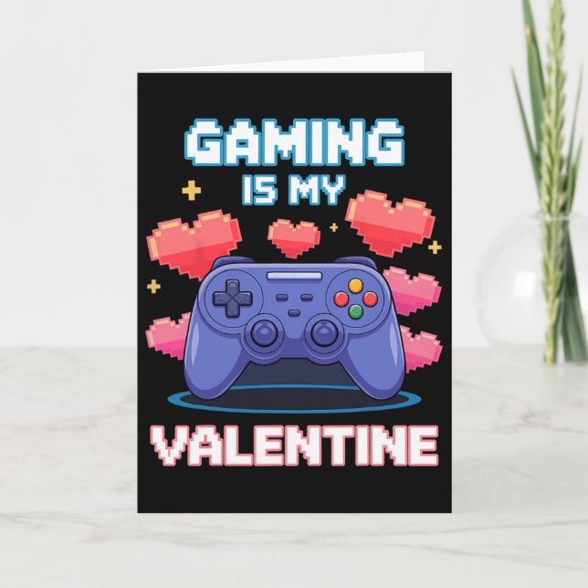 Videospiel-Controller-Pixel-Herzen für Valentinsta Karte (Vorderseite)