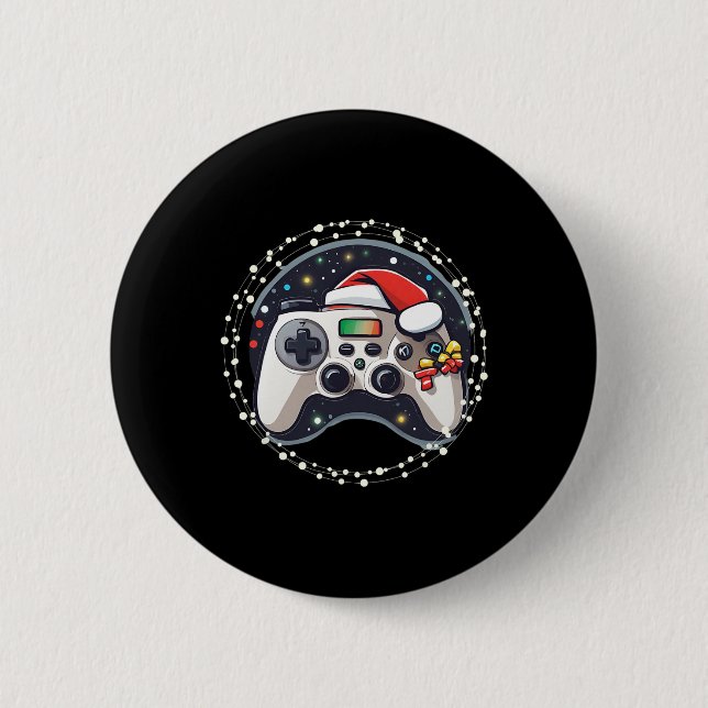 Videospiel-Controller-Santa-Hut-Weihnachten-Gaming Button (Vorderseite)