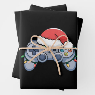 Videospiel-Controller Weihnachten Santa Hut Gamer Geschenkpapier Set