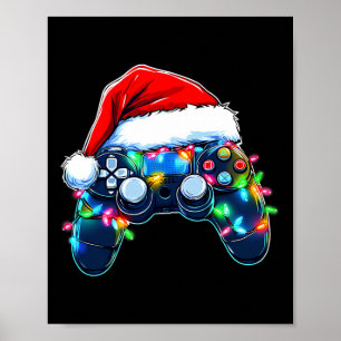 Videospiel-Controller Weihnachten Santa Hut Gamer Poster