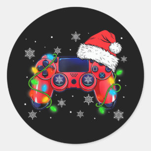 Videospiel-Controller Weihnachten Santa Hut Gamer  Runder Aufkleber