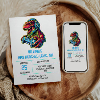 Videospiel Dinosaurier Gaming Geburtstagsparty Einladung