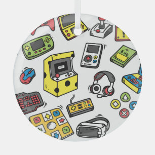 Videospiel, doodles Set Ornament Aus Glas