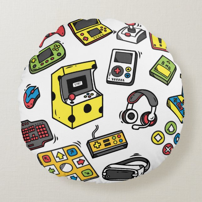 Videospiel, doodles Set Rundes Kissen (Vorderseite)