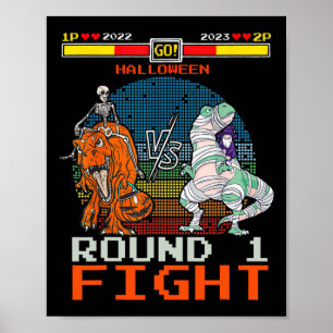 Videospiel Halloween T-rex Skelettmuse - Runde Poster
