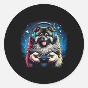 Videospiel Keeshond Dog Gaming Runder Aufkleber