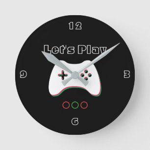 Videospiel-Kontrolleur, ließ uns spielen, rote u. Runde Wanduhr