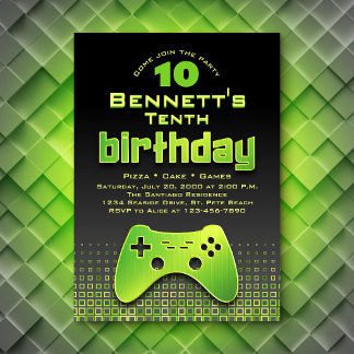 Videospiel Neon Green Geburtstag Einladung