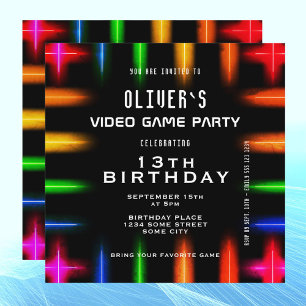 Videospiel Neonfarben Gaming Geburtstag Einladung