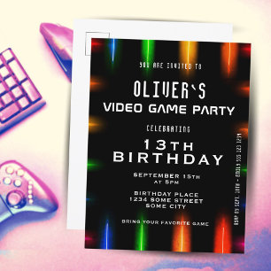 Videospiel Neonfarben Gaming Geburtstag Einladungspostkarte