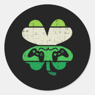 Videospiel Shamrock Retro St. Patricks Tag Jungen  Runder Aufkleber