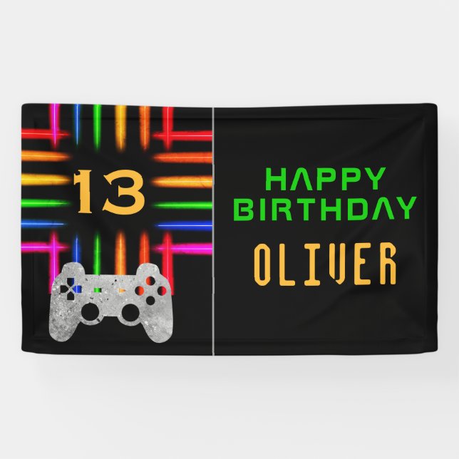 Videospielcontroller Neon Gaming Geburtstagsparty Banner (Horizontal)