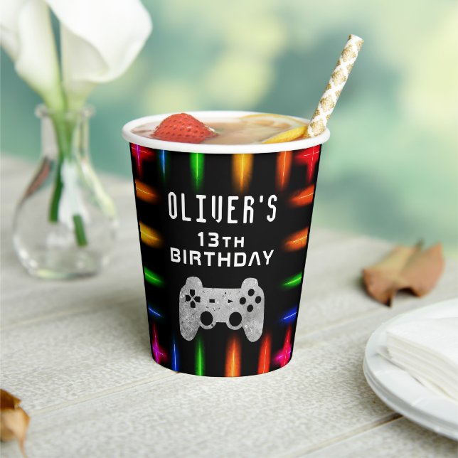 Videospielcontroller Neon Gaming Geburtstagsparty Pappbecher (In Situ)