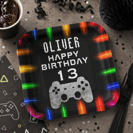 Videospielcontroller Neon Gaming Geburtstagsparty Pappteller