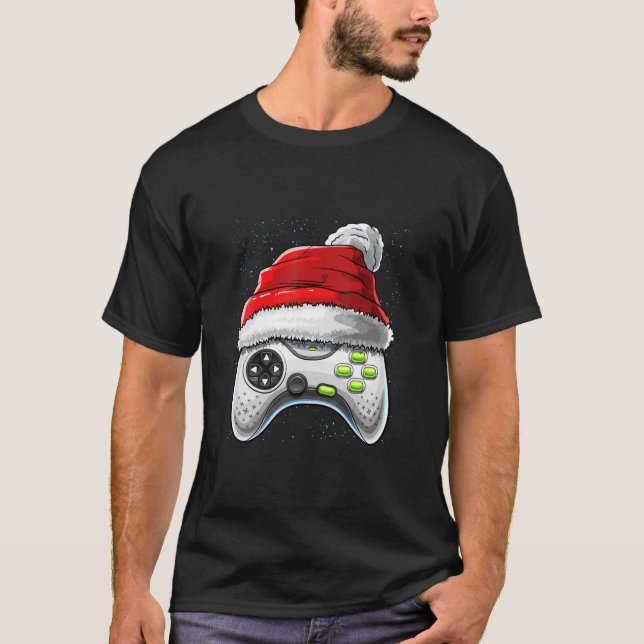 Videospielcontroller Weihnachten Weihnachtsmannmüt T-Shirt (Vorderseite)