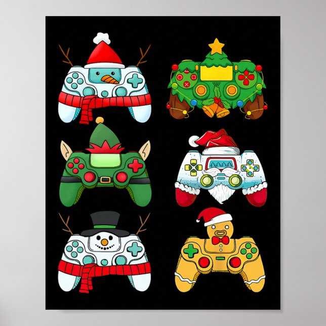 Videospielcontroller Weihnachtsmannmütze Gamer Boy Poster (Vorne)