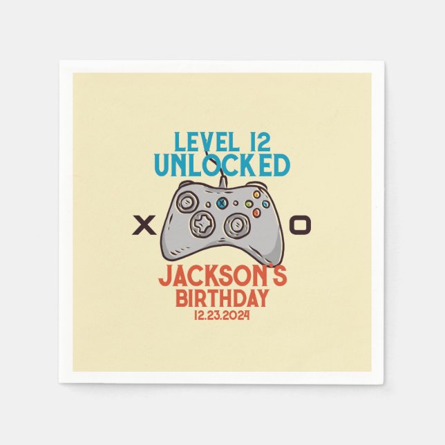 Videospiellevel Unlocks Junge Geburtstagsparty Serviette (Vorderseite)