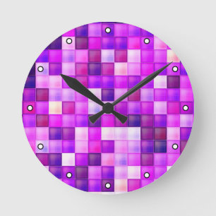 Videospielpixel rosa Quadrat Muster mit Punkten Runde Wanduhr