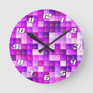 Videospielpixel rosa Quadrat Muster mit Zahlen Runde Wanduhr