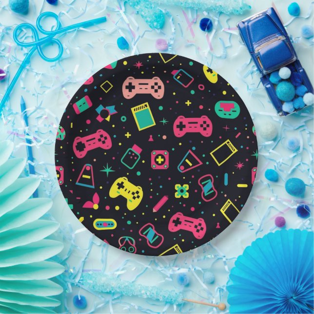 Videospielregler und Spielzeugmuster Pappteller (Party)