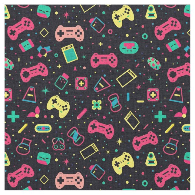 Videospielregler und Spielzeugmuster Stoff (Nahaufnahme)