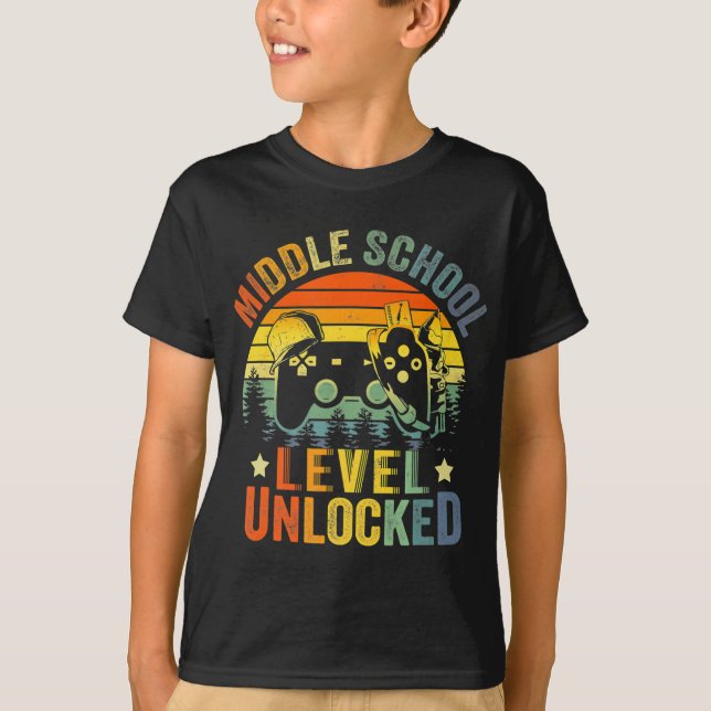 Videospielstufe Ungesperrte Mittelschule zurück zu T-Shirt (Vorderseite)