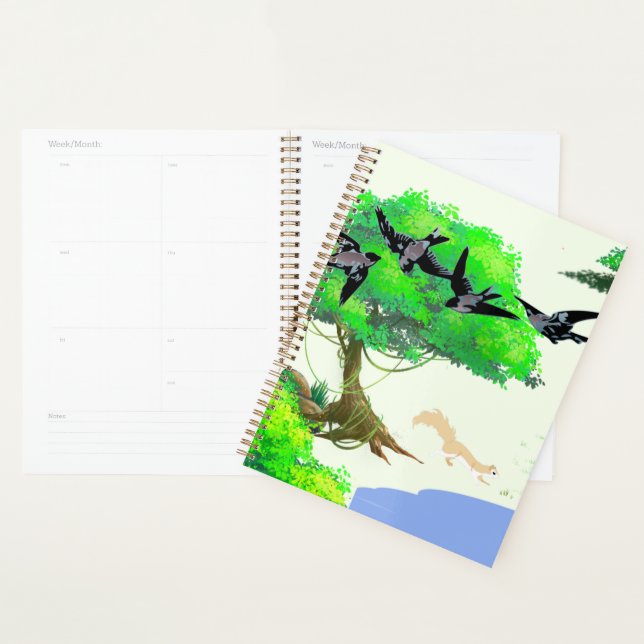 Vie forestière printanière avec oiseaux et écureui (Devant avec enveloppe)