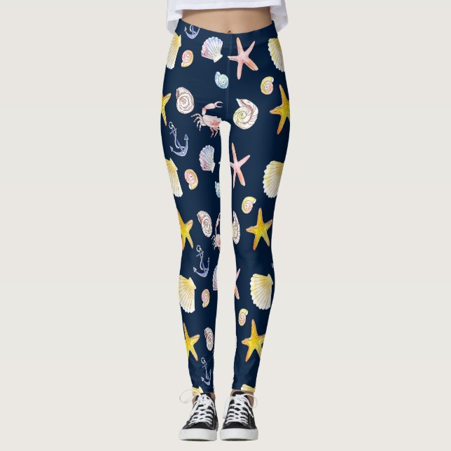 Vie marine et Ancres (foncées) Leggings (Devant)