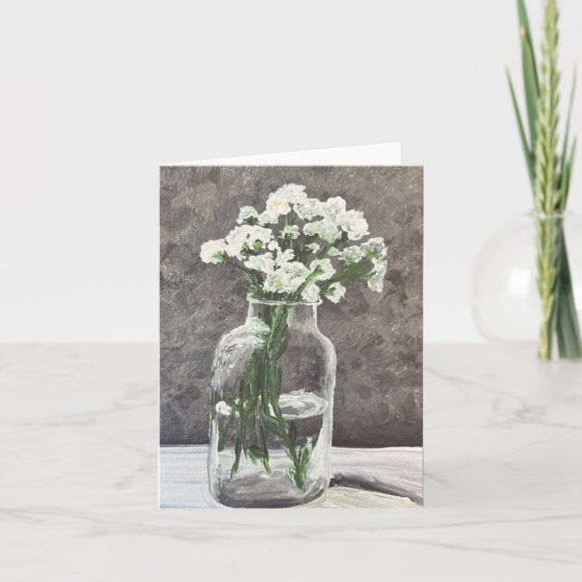 Vie morte : Fleurs blanches dans un pot transparen (Devant)