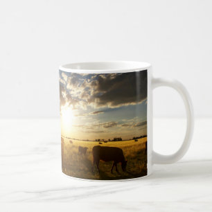 Vieh auf dem Gebiet, Sonnenuntergang Kaffeetasse